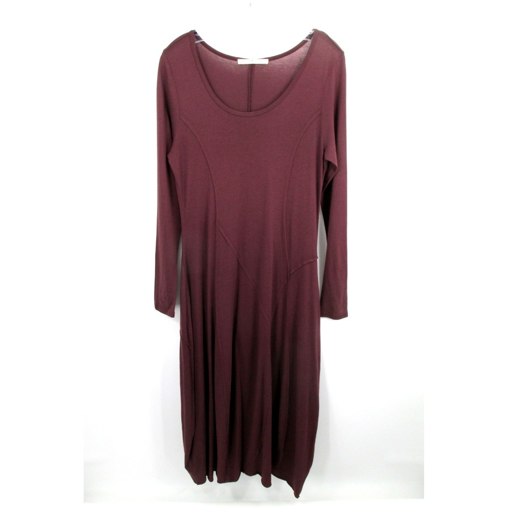Peruvian Connection Plum Pima Cotton Modal Midi Dress Womens M Long Sleeve